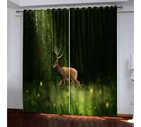 MAYNUO Bedroom Blackout Curtains 3D Super Soft Kids Green Forest Deer Curtain For Living Room 104x94Inch 2Pcs Top Eyelet Room Darkning Blackout Thermal Insulated Ring