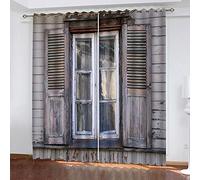 MAYNUO Bedroom Blackout Curtains 3D Super Soft Kids Vintage And Worn-Out Windows Curtain For Living Room 104x94Inch 2Pcs Top Eyelet Room Darkning Blackout