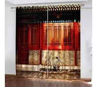 MAYNUO Bedroom Blackout Curtains 3D Super Soft Kids Vintage Chinese Forbidden City Architecture Curtain For Living Room 104x94Inch 2Pcs Top Eyelet Room Darkning Blackout Thermal Insulated Ring