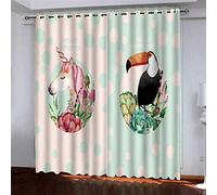 MAYNUO Bedroom Curtains 3D Flower Cluster Bird White Horse Print Blackout Eyelet Curtain For Living Room 55x94Inch Thermal Insulated Bedroom, Boys Kids Door, 2 Panels Nursery