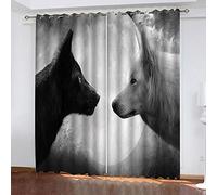 MAYNUO Blackout Curtains For Bedroom 3D Black And White Animal Wolf Thermal Insulated Window Curtain For Living Room For Girls Boys Kids, 2 Panels, 78x62Inch Pattern Eyelet