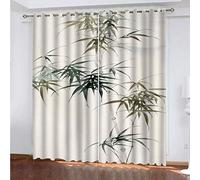 MAYNUO Blackout Curtains For Bedroom 3D Green Bamboo Leaf Print Thermal Insulated Window Curtain For Living Room For Girls Boys Kids, 2 Panels, 78x62Inch Pattern Eyelet Noise Reducing