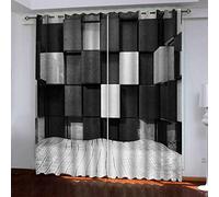 MAYNUO Blackout Curtains For Bedroom Black And White Geometric Space Print 3D Pattern Eyelet Thermal Insulated Kids Boys Girls 55x62Inch Curtain For Living Room