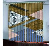 MAYNUO Blackout Curtains For Bedroom Golden Creative Geometry Print 3D Pattern Eyelet Thermal Insulated Kids Boys Girls 55x62Inch Curtain For Living Room