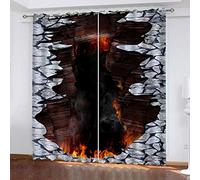 MAYNUO Blackout Curtains For Bedroom Red Flame Print Print 3D Pattern Eyelet Thermal Insulated Kids Boys Girls 55x62Inch Curtain For Living Room