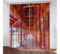 MAYNUO Blackout Curtains For Living Room 3D Curtain Eyelet Red Ancient Architecture Corridor Printed Long 98x78Inch Bedroom Eyelet, Insulated Super Soft