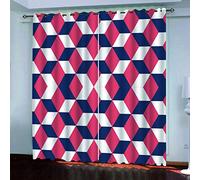 MAYNUO Blackout Curtains For Living Room 3D Curtain Eyelet Red Solid Geometric Square Printed Long 98x78Inch Bedroom Eyelet, Insulated Super Soft