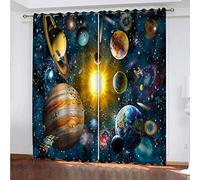 MAYNUO Blackout Curtains For Living Room 3D Curtain Eyelet Top Thermal Door Space Planet Scenery Printed Long 98x78Inch Bedroom Eyelet, Insulated Super Soft Energy