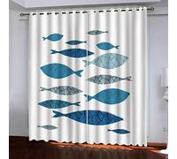 MAYNUO Children'S Blackout Curtains 3D Abstract Blue Little Fish Drop 2 Panels Curtain Thermal Eyelet Room Darkening 104x84Inch Print Pattern Window Drapes For Kids Bedroom