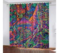 MAYNUO Children'S Blackout Curtains 3D Abstract Forest Mushroom Drop 2 Panels Curtain Thermal Eyelet Room Darkening 104x84Inch Print Pattern Window Drapes For Kids Bedroom