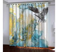 MAYNUO Children'S Blackout Curtains 3D Gray Bird Texture Drop 2 Panels Curtain Thermal Eyelet Room Darkening 104x84Inch Print Pattern Window Drapes For Kids Bedroom