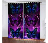 MAYNUO Children'S Blackout Curtains 3D Purple Animal Butterfly Drop 2 Panels Curtain Light Blocking Thermal Eyelet Room Darkening 104x84Inch Print Pattern Window Drapes For Kids Bedroom