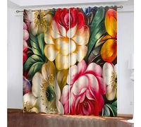 MAYNUO Children'S Blackout Curtains 3D Red Large Flowers Drop 2 Panels Curtain Light Blocking Thermal Eyelet Room Darkening 104x84Inch Print Pattern Window Drapes For Kids Bedroom