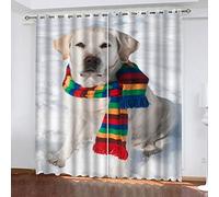 MAYNUO Children'S Blackout Curtains 3D White Snowy Landscape Puppy Drop 2 Panels Curtain Light Blocking Thermal Eyelet Room Darkening 104x84Inch Print Pattern Window Drapes For Kids Bedroom