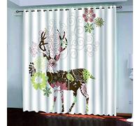 MAYNUO Curtains Blackout For Living Room Abstract Flower Deer Eyelet Ring Top Thermal Insulated Drapes Home 110x102Inch 3D Print Patterned Bedroom Curtain Decoration
