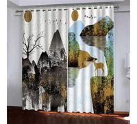 MAYNUO Curtains Blackout For Living Room Abstract Mountain Range River Eyelet Ring Top Thermal Insulated Drapes Home 110x102Inch 3D Print Patterned Bedroom Curtain Decoration