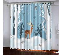 MAYNUO Curtains Blackout For Living Room Cartoon Snowy Reindeer Eyelet Ring Top Thermal Insulated Drapes Home 110x102Inch 3D Print Patterned Bedroom Curtain Decoration 2 Panels Light Blocking