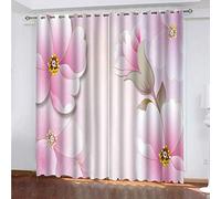 MAYNUO Curtains & Drapes Abstract Pink Flower 3D Print Pattern Thermal Insulated Room Darkening Window 92x90Inch Kids Boys Girls Eyelet Blackout Living Room Eyelet