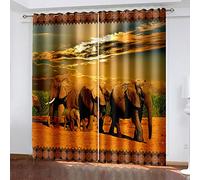 MAYNUO Curtains & Drapes African Elephant 3D Print Pattern Thermal Insulated Room Darkening Window Drapes 66x90 Inch Kids Boys Girls Eyelet Blackout, Curtains For Living Room Eyelet 2 Panels