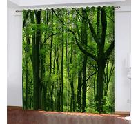 MAYNUO Curtains & Drapes Green Tree Landscape 3D Print Pattern Thermal Insulated Room Darkening Window Drapes 66x90 Inch Kids Boys Girls Eyelet Blackout, Curtains For Living Room Eyelet 2 Panels