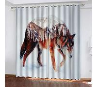 MAYNUO Curtains & Drapes Red Animal Wolf 3D Print Pattern Thermal Insulated Room Darkening Window 92x90Inch Kids Boys Girls Eyelet Blackout Living Room Eyelet
