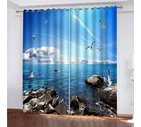 MAYNUO Curtains & Drapes Reef And Sea Scenery 3D Print Pattern Thermal Insulated Room Darkening Window 92x90Inch Kids Boys Girls Eyelet Blackout Living Room Eyelet