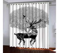 MAYNUO Curtains For Bedroom 3D Abstract Grey Trees And Deer Printed Curtain For Kids Boys, Blackout Eyelet 110x62Inch Pattern Thermal Insulated Room Darkening, Window Draperies For Living Room