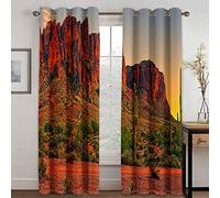 MAYNUO Curtains For Bedroom 3D Fashion Sunset Mountain Peak Eyelet Top Curtain Window Treatments For Home Decoration Thermal Bedroom Curtain For Girls 42x72 Inch Kids Curtains For Nursery, 2 Panels