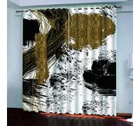 MAYNUO Eyelet Curtains 3D Abstract Gold Black Print Printed Home Decoration Thermal Insulated Soft Curtain For Bedroom 78x78Inch Blackout Living Room