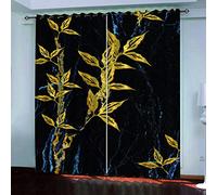 MAYNUO Eyelet Curtains 3D Abstract Golden Leaf Pattern Printed Home Decoration Thermal Insulated Soft Curtain For Bedroom 78x78Inch Blackout Living Room