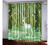 MAYNUO Eyelet Curtains 3D Green Forest Elk Printed Home Decoration Thermal Insulated Curtain For Bedroom 78x78Inch Blackout Living Room, Room Darkening, Super Soft