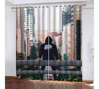 MAYNUO Window Curtains For Bedroom Living Room 3D City Street People Printed Blackout Curtain 70x98Inch Print Drapes Set Of 2 Panels, Thermal Insulated Eyelet Drapes For Girls