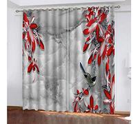 MAYNUO Window Curtains For Bedroom Living Room 3D Red Leaf Bird Printed Blackout Curtain 70x98Inch Print Drapes Set Thermal Insulated Eyelet Drapes For Girls