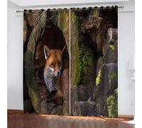 MAYNUO Window Curtains For Bedroom Living Room 3D Tree Hole Animal Fox Printed Blackout Curtain 70x98Inch Print Drapes Set Of 2 Panels, Thermal Insulated Eyelet Drapes For Girls