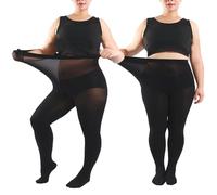 Mayoii 2 Pairs Plus Size Tights - 70 Denier Opaque Control Top Tights for Women Plus Size, Stretchy & Breathable (UK, Alpha, 4XL, Regular, Regular, Black)