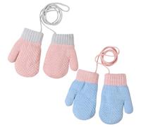 Mayoii 2 Pairs Toddler Mittens Winter Knitted Baby Mittens with String, Warm Fleece Lined Toddler Gloves Age 1-3 for Boys Girls, Anti-Lost Full Finger Gloves for Cold Weather (Pink and Blue, One Size)