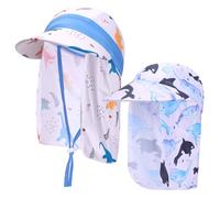 Mayoii 2 Pcs Baby Sun Hat Todder Swim Cap UPF 50+ Summer Cap with Strap Adjustable Flap Sun Protection Beach Hat for 1-7 Years (UK, Alpha, One Size, Baby, Muiticolor-Dolphin + Dinosaur)