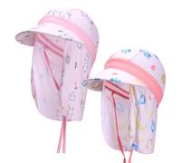 Mayoii 2 Pcs Baby Sun Hat Todder Swim Cap UPF 50+ Summer Cap with Strap Adjustable Flap Sun Protection Beach Hat for 1-7 Years (UK, Alpha, One Size, Baby, Muiticolor-Fruit + Bunny)