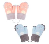 Mayoii 2PCS Baby Mittens Winter Warm,Toddler Gloves Age 0-4 Knitted Outer Toddler Mittens with String Baby Gloves for Boys Girls (Pink+Blue, 2-4 Years)