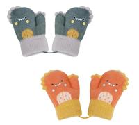 Mayoii 2PCS Baby Mittens Winter Warm,Toddler Gloves Age 0-4 Knitted Outer Toddler Mittens with String Baby Gloves for Boys Girls (Green+Orange, 0-2 Years)