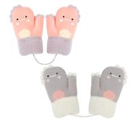 Mayoii 2PCS Baby Mittens Winter Warm,Toddler Gloves Age 0-4 Knitted Outer Toddler Mittens with String Baby Gloves for Boys Girls (Pink+Gray, 0-2 Years)