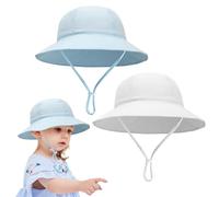 Mayoii 2PCS Baby Sun Hat UPF 50 Plus Adjustable 3-12 Months Lightweight Bucket Hat Foldable Cap for Outdoor Use,Kids Summer Protection (UK, Alpha, One Size, Baby, White + Blue)