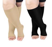 Mayoii 2PCS Plus Size Compression Stockings Flight Socks for Women and Men Travel Running Pregnancy Sports Nurses Athletic (Black+Nude, 4XL)