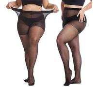 Mayoii 2PCS Plus Size Tights for Women 20D, Plus Size Tights, XL-4XL Ladies High Waist Control Top Pantyhose with Reinforced Toes (UK, Alpha, 3XL, Regular, Regular, Black+Black)