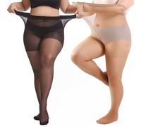 Mayoii 2PCS Plus Size Tights for Women 20D, Plus Size Tights, XL-4XL Ladies High Waist Control Top Pantyhose with Reinforced Toes (UK, Alpha, XXL, Regular, Regular, Black+Nude)