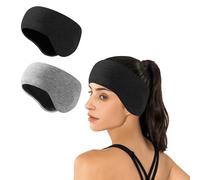 Mayoii 2PCS Winter Sports Headband for Women Running Headband Warm Cozy Fleece-Lined Stretchy Running Ear Warmers with Full Cover for Outdoor Sports (Balck+Gray, One Size)