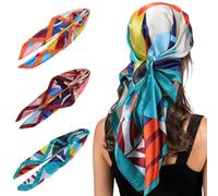 Mayoii 3 Pack Large Head Scarf for Women- 35x35in Satin Headscarf, Lightweight Square Silk Scarf & Neck Wrap for Daily Wear, Sleep, Parties, Beach, or Gift Use (A)