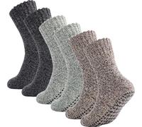 Mayoii 3 Pack Non Slip Men's Terry Slipper Socks, Bed Cosy Warm Thermal Socks for Men with Grippers, Unisex UK 6-11 for Home Sleeping (B, Adult, Men, One Size, Alpha, UK Footwear Size System, Medium)