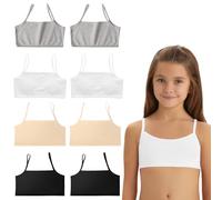 Mayoii 8 Pack Girls Sports Bras - Cotton Crop Tops for Girls, Soft Comfortable Non-Padded First Bras (UK, Age, One Size, Regular, White*2 Black*2 Skin*2 Gray*2)