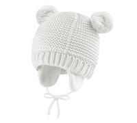 Mayoii Baby Winter Hat with Earflaps - Soft Knit Toddler Hat with Cute Bear Ears, Infant Cotton Lined Warm Beanie for Autumn & Winter (UK, Alpha, S, White)